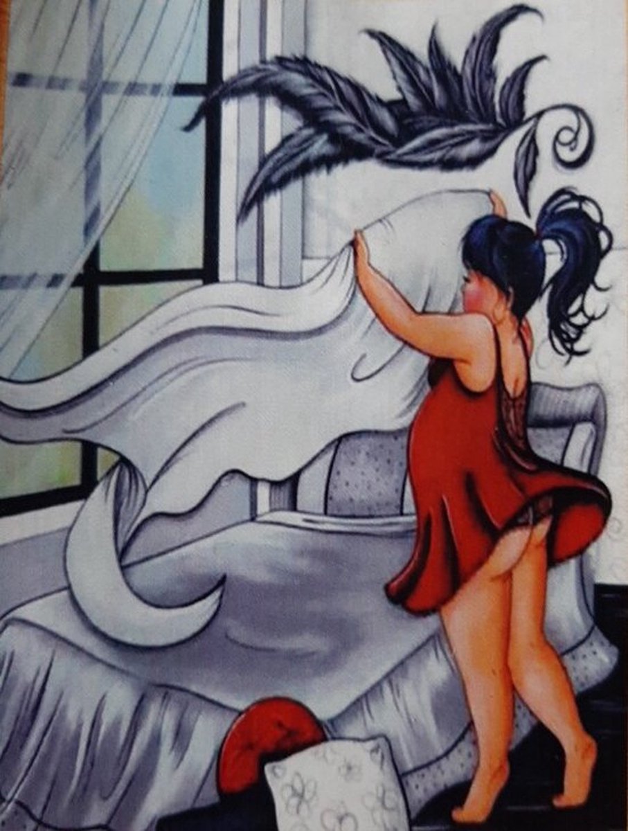 Diamond Painting Set 30x40cm Dikke Dame Bed op maken - Full size ronde steentjes