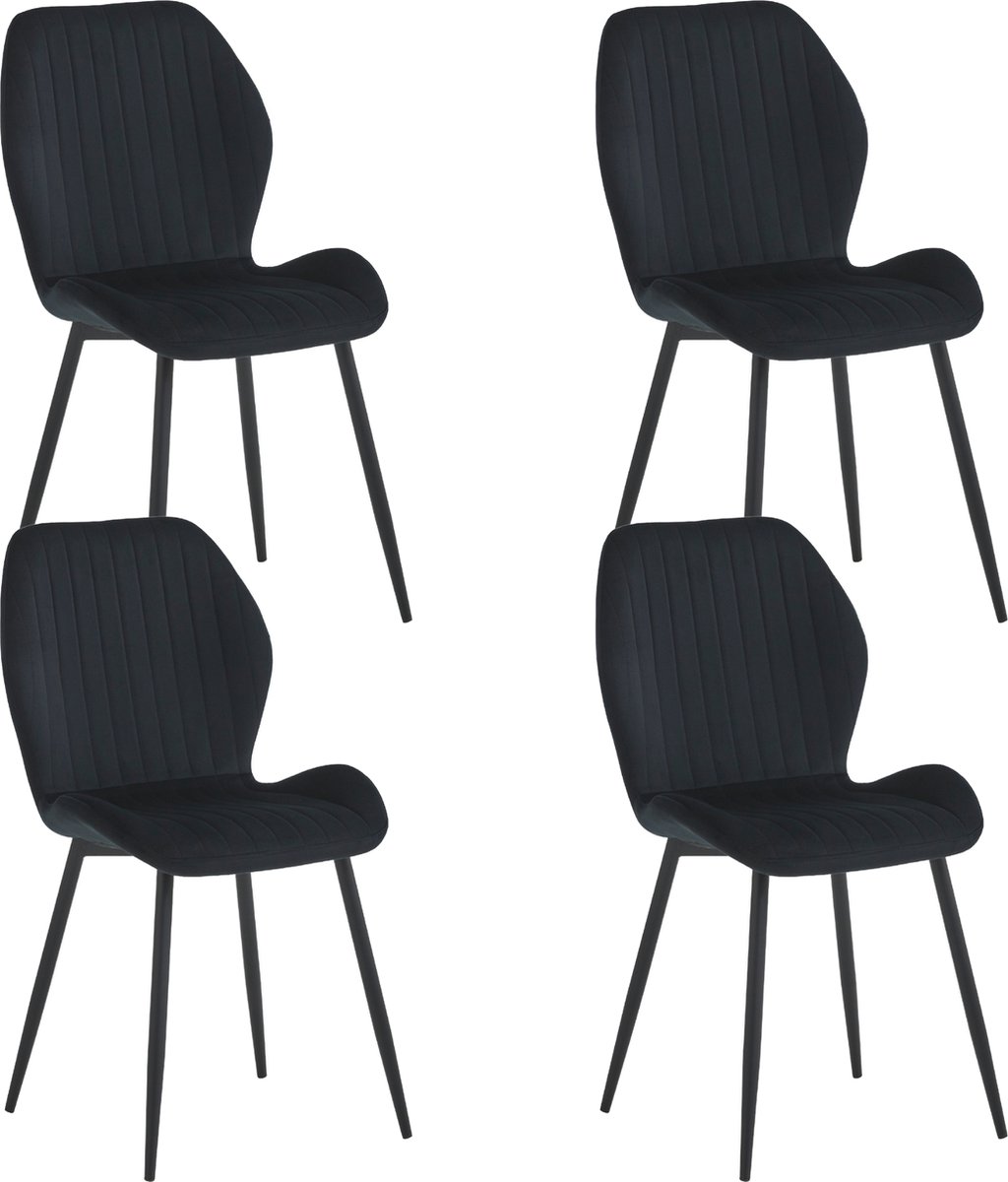 Colenis Sunny Eetkamerstoel - Set Van 4 - Zwart - Velvet - Industrieel