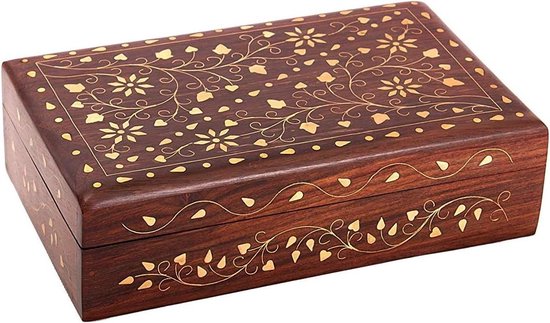 Vintage houten kist voor sieraden Snuisterijdoosje houten mozaïek ingelegde houten kist taracea houten schatkist met de hand gemaakt - Nederland