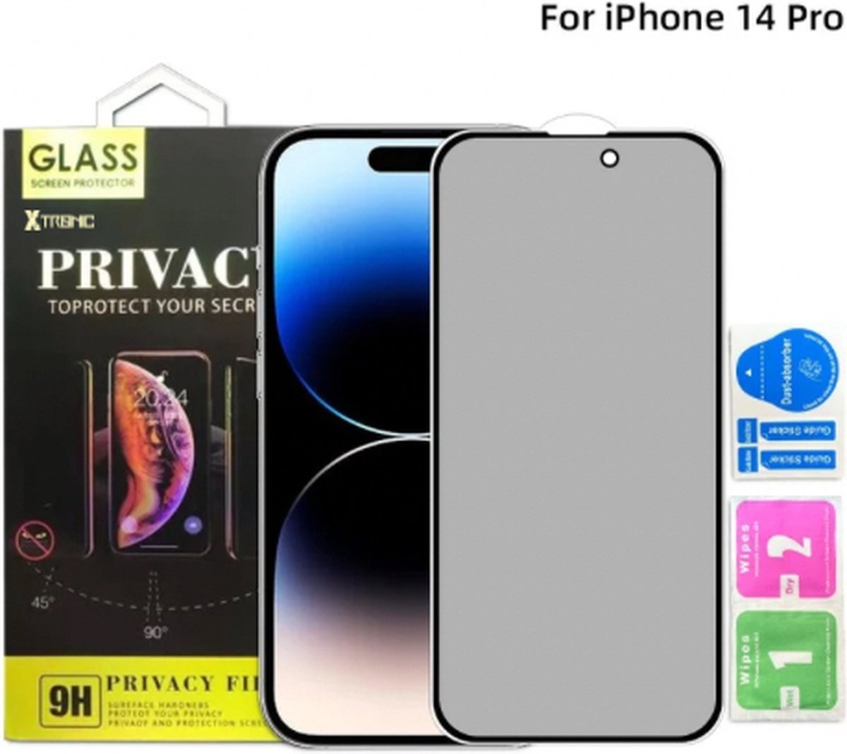 Screenprotector geschikt voor iPhone 14 Pro - Extra Sterk en Veilig 9H Geharde Glasbescherming - Screenprotector Privacy