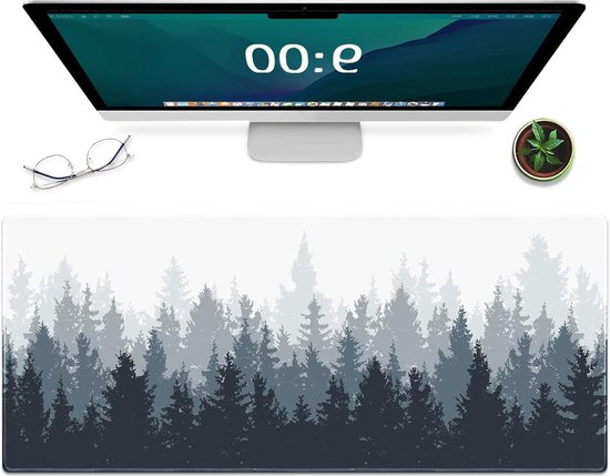 Tapis De Souris Misty Forest De Grande Taille En Noir, Gris Et Blanc