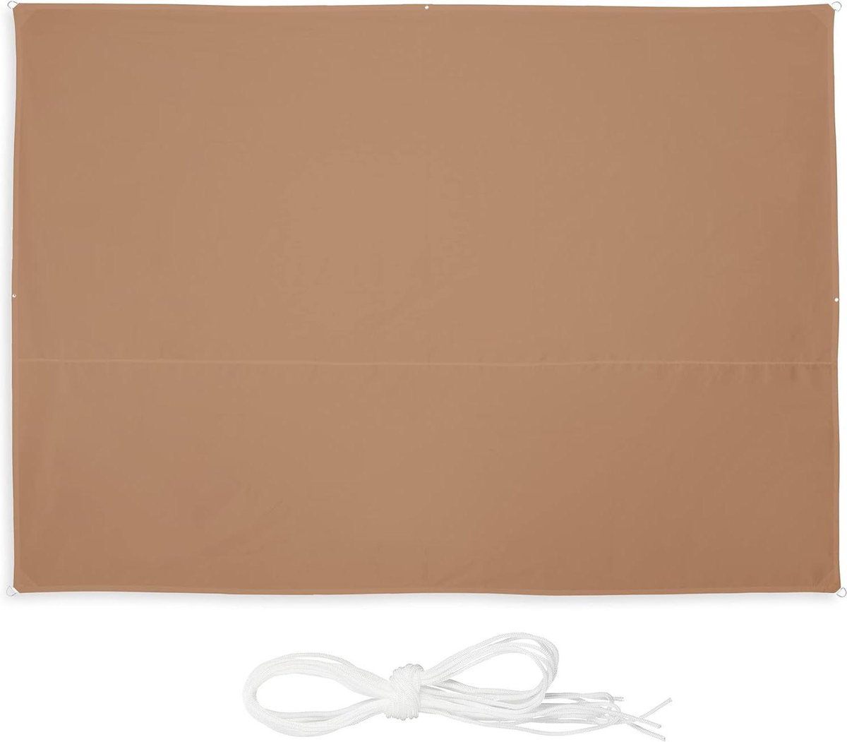 Rechthoekig schaduwdoek 2.5x3.5 m waterafstotend uv-bestendig met touwen terras balkon koffiebruin
