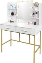 PolderGoods - Make up tafel met spiegel en lampen - Kaptafel met 2 Lades - 90x45x136 cm