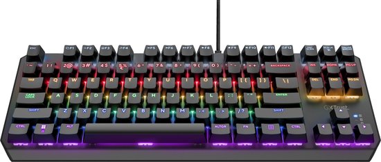 Zwart tenkeyless toetsenbord met RGB-verlichting op de toetsen.