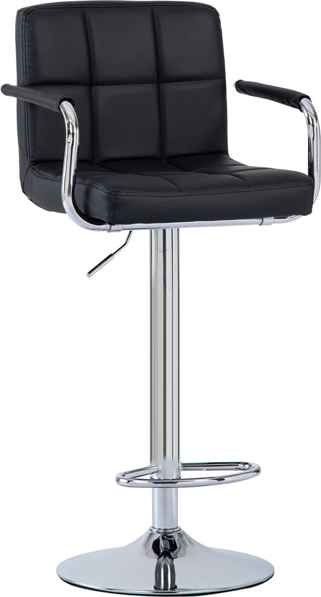 FOXSPORT Barkruk - barstoel - 20cm in hoogte verstelbaar - met rugleuning, voetensteun en armleuning - Draaibare barstoelen - 360°Draaibaar - bistro kruk - Zwart