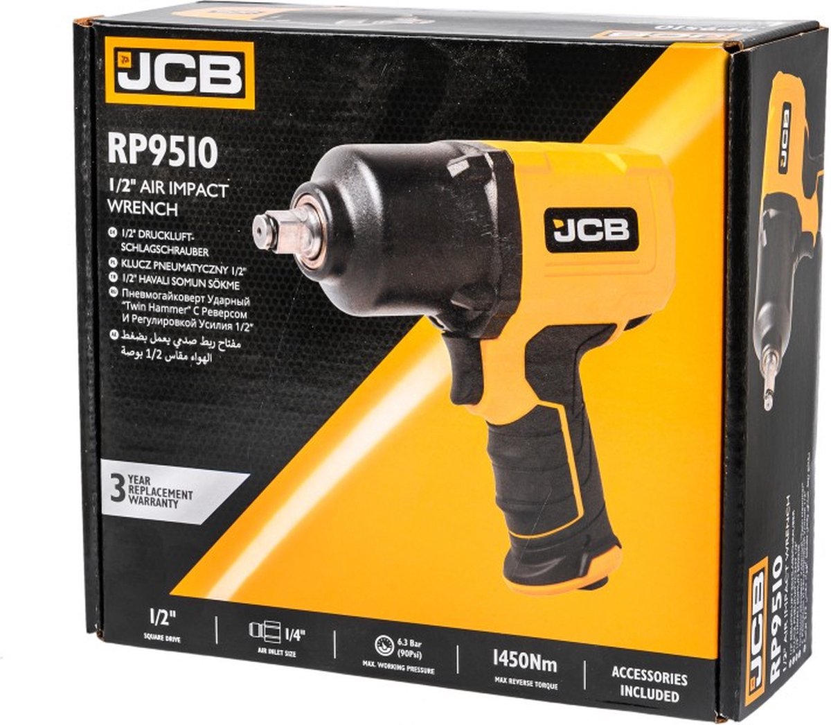 JCB Professionele - 1/2'' Lucht Slagmoersleutel - 1450Nm - 6,3 Bar (90Psi) - 7000Rpm