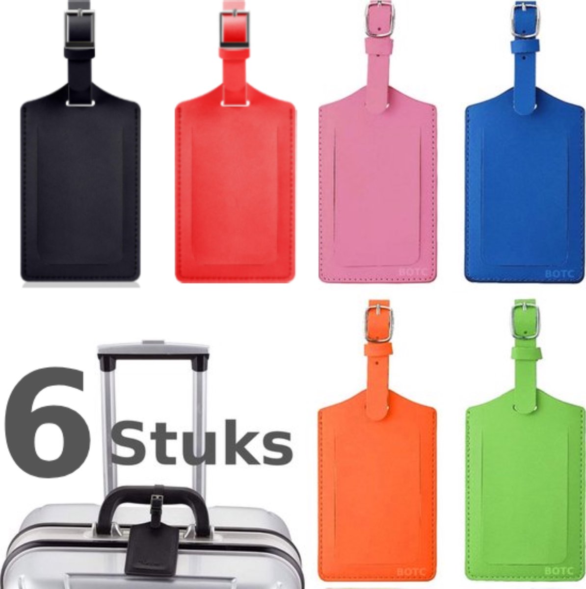 Bol.com BOTC Kofferlabels - Leather Bagagelabel - 6 stuks Kofferlabel - Reisaccessoire - Naamlabel - Meerdere Kleuren aanbieding