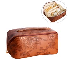 Rainbecom - Toilettassen - Beautycases - Classical - Retro Style - Cosmetica Tas - 25x12x12cm - 3.6 Liter - Bruin - Reliëfdruk 3d printen