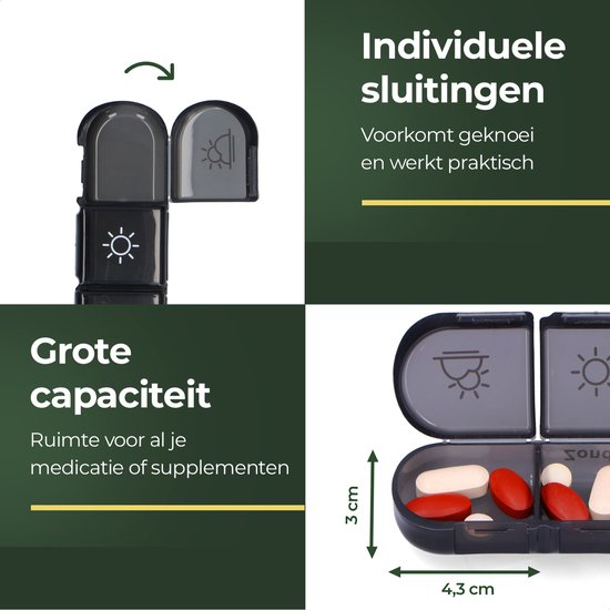 Gandria Pilulier 7 Jours - Pilulier Amovible - Boîte à Médicaments avec 21 Compartiments - Boîte à Médicaments avec Fermeture Robuste - 3 Compartiments par Jour - Zwart
