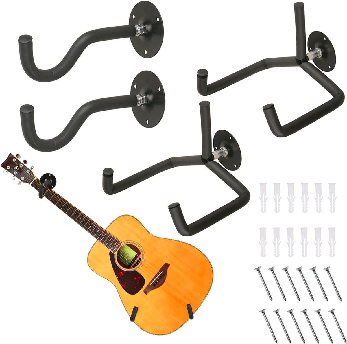 Horizontale gitaarmuurbeugel haken - set van 2 - klassieke elektrische gitaar - TTCR-II - akoestische muurbeugel - metaal - wandhanger - banjo - ukelele