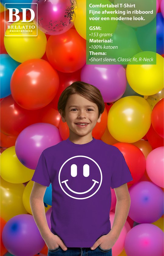 Bellatio Decorations Chemise de déguisement garçons - smiley - violet - carnaval - vêtements de fête pour enfants 146/152