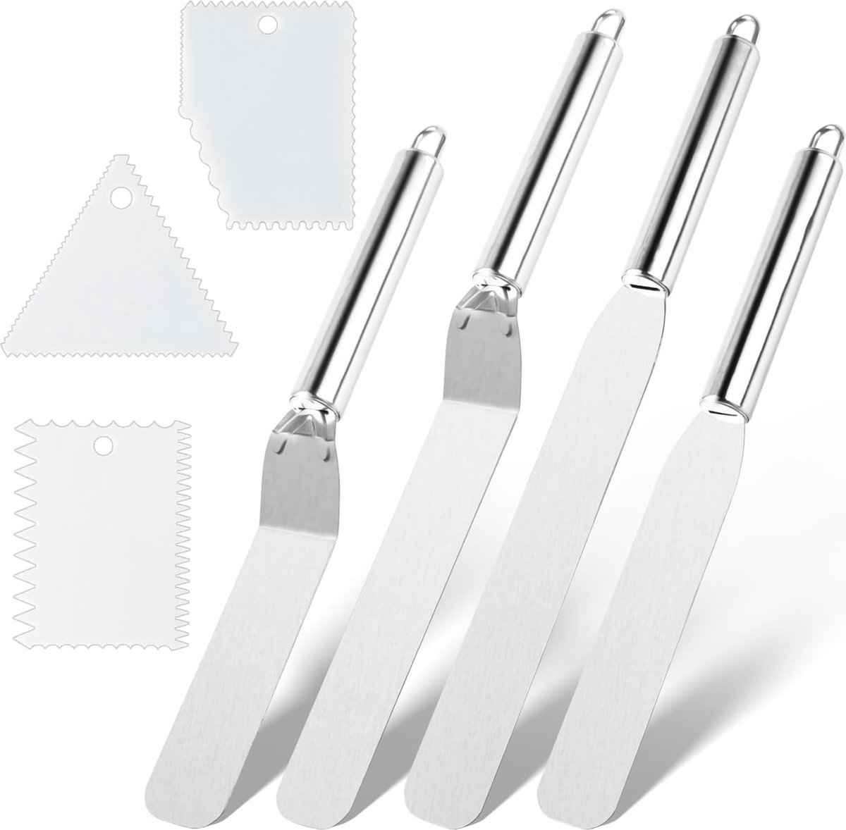 Neylokfen Hoekpalet, roestvrij staal, set hoekpalet, taart, roestvrij staal, taartmes, angled icing, spatula taartmes om te bakken, taarten zelf te maken, taartdecoratie (zilver