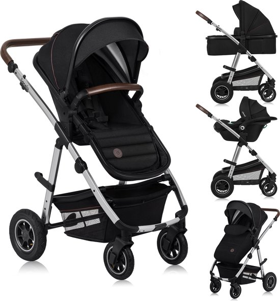 Lionelo Amber 3 in 1 Kinderwagen 3in1 — Reiswieg Buggy Baby Autostoel — ADAC geteste set — Vanaf geboorte (0-22 kg, tot 4 jaar) — Geveerde Pompwielen — Zacht Babymatras — Compact Snel Opvouwbaar — Babytas — Regenscherm — Insectennet — Autostoeltje