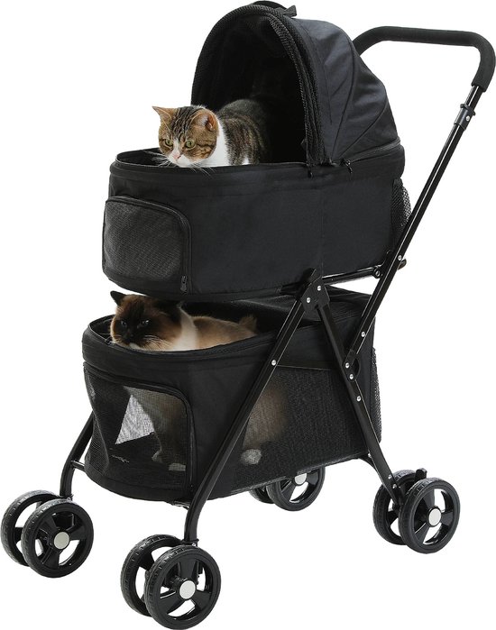 Foto: Hipet inklapbare dubbele hondenbuggy duo tot 20kg per zitting zwart grijs