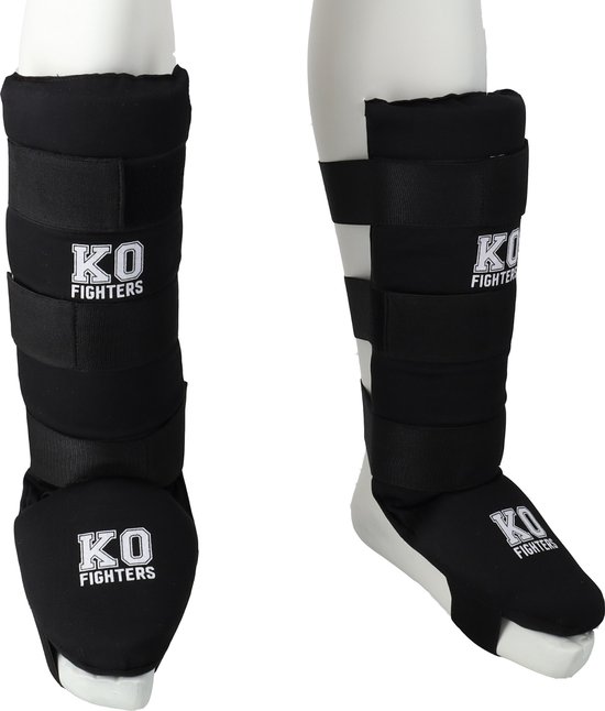 KO Fighters Scheenbeschermers Kickboksen Katoen - Zwart  - S