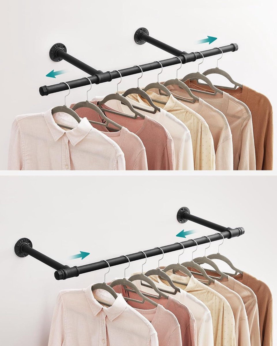 Kledingstang industrieel design wandgarderobe 60 cm x 30 cm voor de muur zwart garderobestang slaapkamer hal garderobe wandmontage M50116