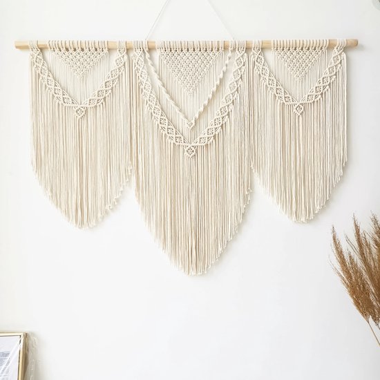 Macrame Luxe Wandkleed - Bohemian Wandtapijt - Handgemaakt Woonkamer Muurdecoratie - Boho Muurkleed - 100% Katoen Touw/Koord Wandhanger & Muurhanger - Muurtapijt Wanddecoratie - Wanddoek Kamer Wall Decoratie - Home Slaapkamer Tapestry Muurkleed - Wit