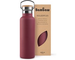 Bambaw® 1 liter RVS Thermosfles - Isoleerfles, Dubbelwandig,