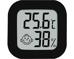 Multifunctionele Hygrometer - Weerstation - Luchtvochtigheidsmeter - Thermometer Voor Binnen - Incl. Batterij & Plakstrip - Zwart
