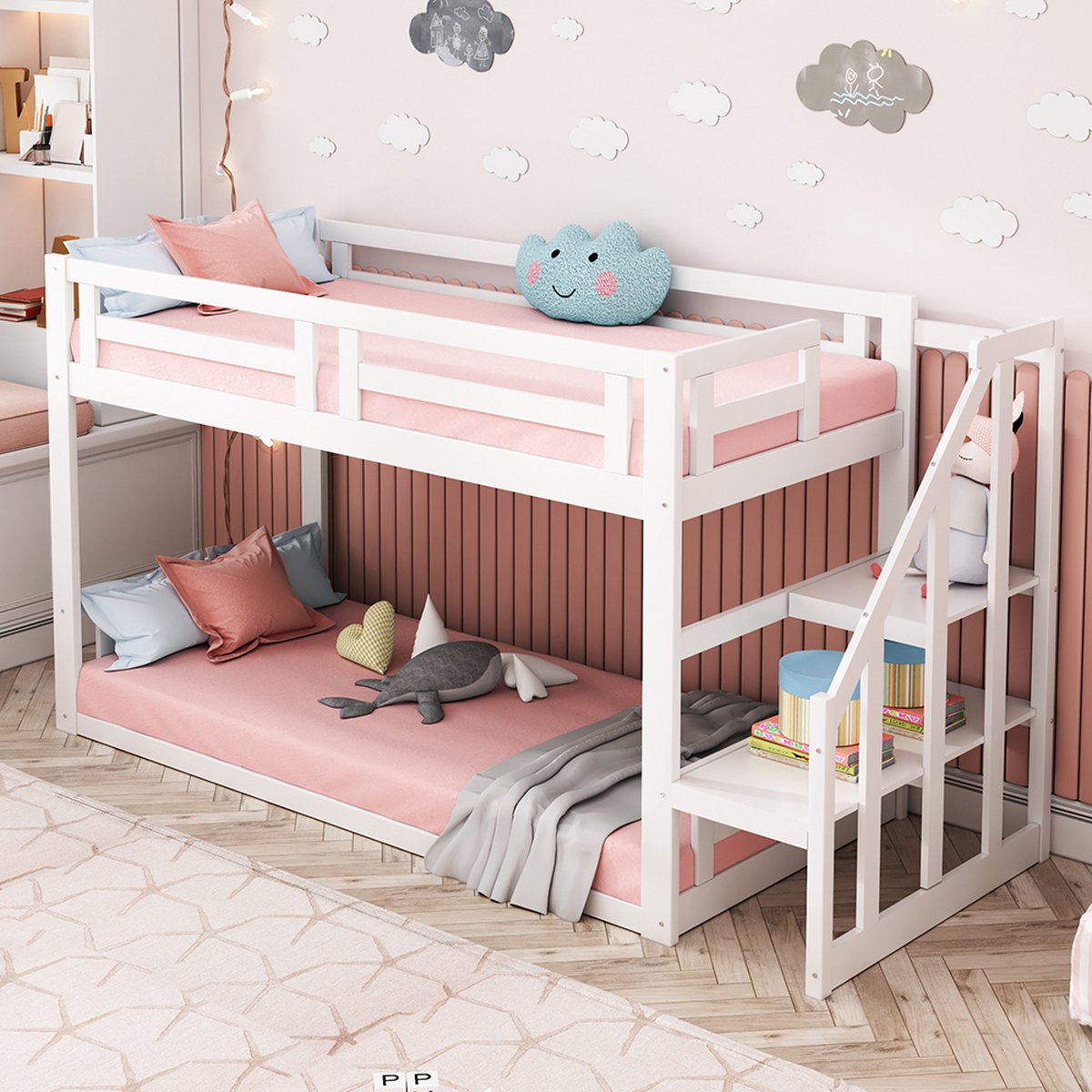 Stapelbed 90×200 cm 120×200 cm - veiligheidstrap met 4 treden - Metaal MDF - Zwart Natuur