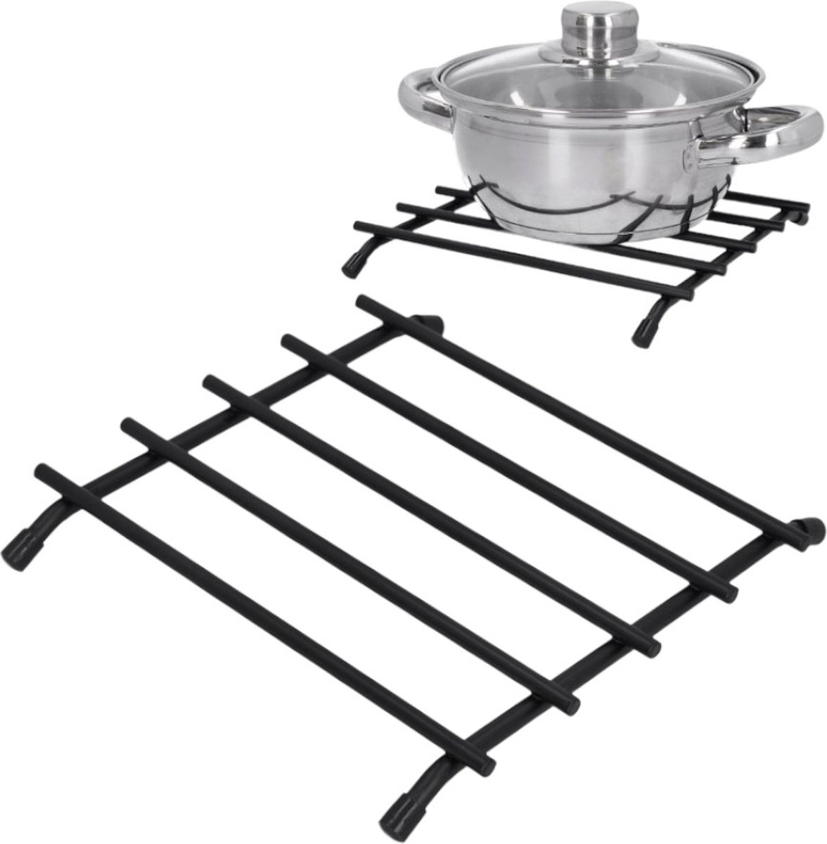 Zwarte pottenstandaard 2 stuks metalen standaard 20*20cm met antislipvoetjes taartstandaard geschikt voor keuken en buitenbarbecue