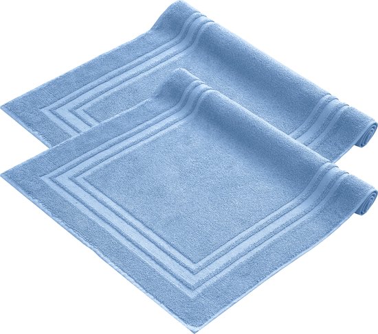 Set de Badmat Komfortec - 2 pièces - 50x70 cm - 100% Katoen - Tapis de douche/serviette doux et absorbant - Bleu clair
