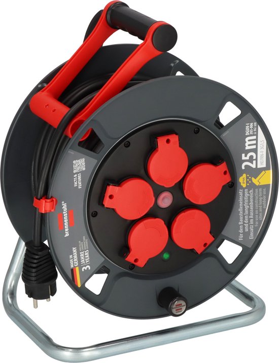 Brennenstuhl Professional SteelCore kabelhaspel SC 3210 IP44, 33m H07BQ-F 3G2,5 kabel, haspellichaam van plaatstaal, gebruik op bouwplaatsen en permanent buitengebruik, Made in Germany