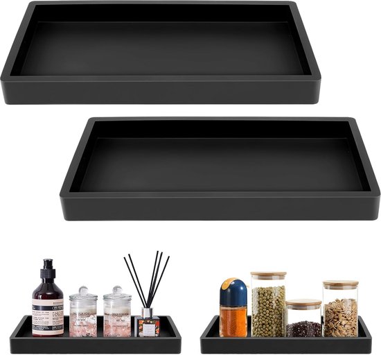 LDHHYH Badkamerdienblad, decoratief dienblad, zwart, 2 maten, keramiek, badkamerdienblad, rechthoekig, badkamer, zwart, decoratief dienblad voor badkamer, werkblad, kaarsen, handdoek, zeep