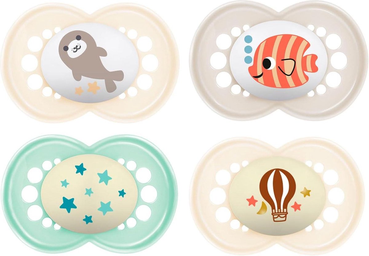 Originele siliconen fopspeen 16+ Girls set van 4 incl. 2 steriliseertrasportboxen - meisjes - MAM