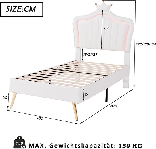CARO-Möbel Gestoffeerd bed Anais bedframe eenpersoonsbed 120x200 cm