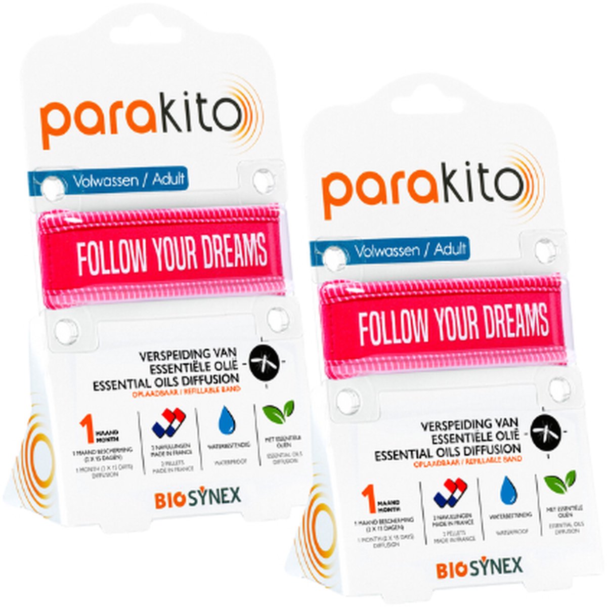 Goedkoopste Parakito Oplaadbare Anti-Muggen Armband - Dreams Fuchsia x2- Plant-Based Bescherming - Navulbaar - Insenctenbscherming