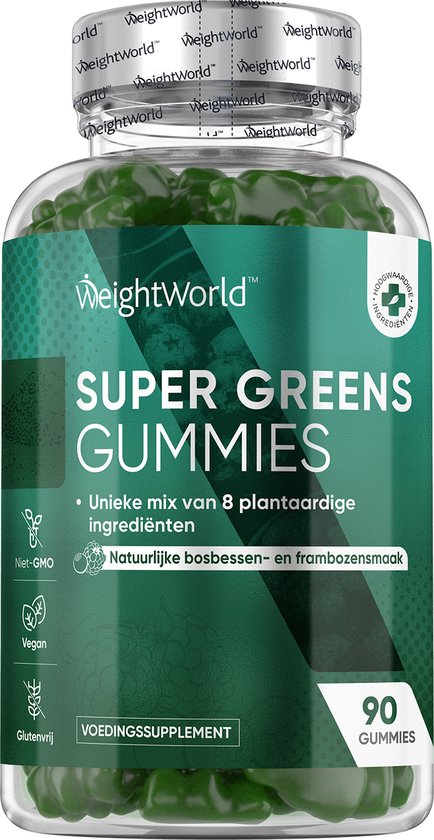 WeightWorld Superfoods Gummies - 90 natuurlijke gummies - Bevat 8 krachtige Superfoods, B-vitaminen, Mineralen en Zink - Natuurlijke bosbessen en frambozensmaak - Natuurlijke Supergreens voor Mannen en Vrouwen