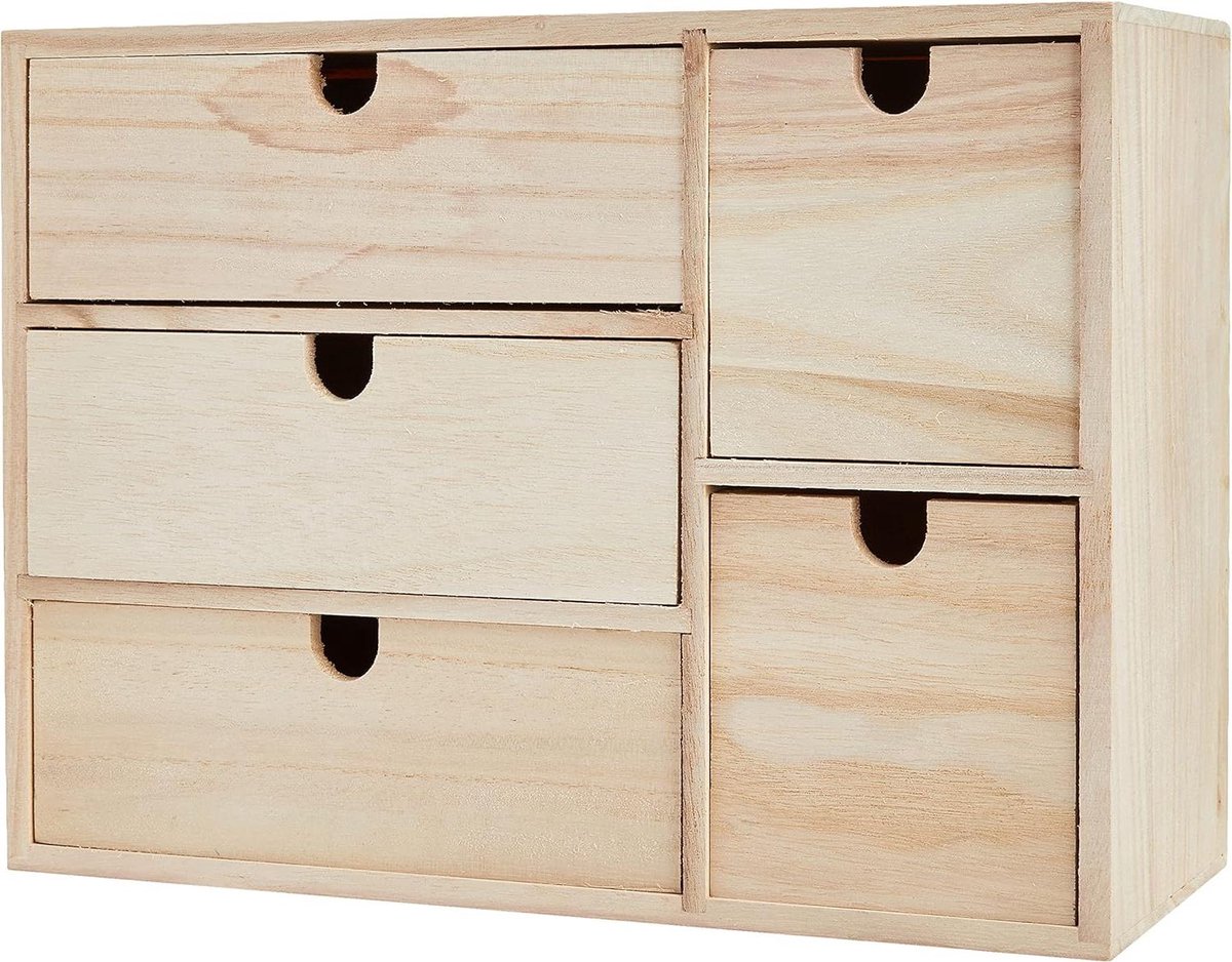 Houten opbergdoos met laden - beige 35 x 15 x 26 cm hout bruin - Artemio
