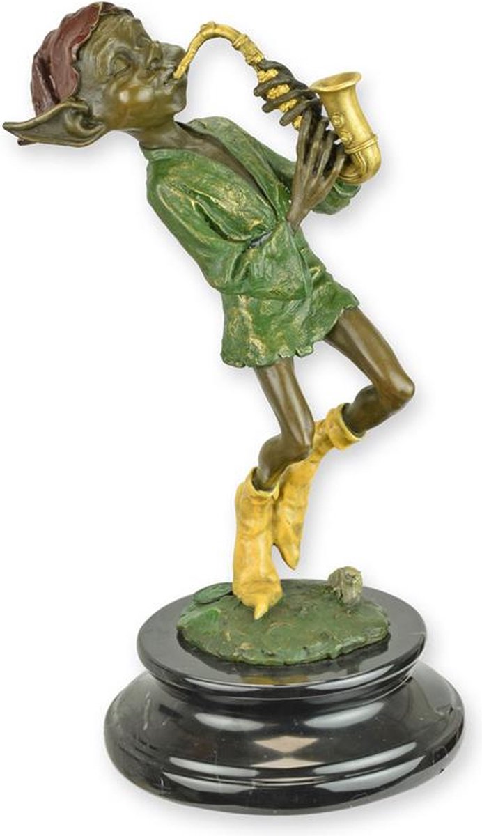 Goblin "Saxofoon" - Bronzen Beeld - Kobold Beeldje - Woondecoratie Verzameling - Brons Sculptuur - Kleur Decoratie - 14x12x25