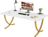 Bol.com TRIBESIGNS Bureau - Bureau Wit Goud - Modern Computerbureau - Computer Tafel - Bureautafel - 160 x 80 x 75 cm aanbieding