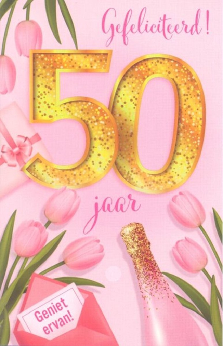 Wenskaart Gefeliciteerd 50 Jaar Geniet ervan! - D14399 - Luxe verjaardagskaart - 12x17cm - Gevouwen Wenskaart inclusief envelop - Leeftijdskaart