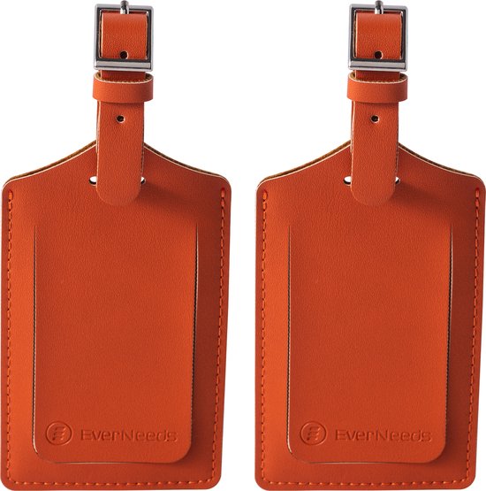 Foto: Everneeds bagagelabel bagagelabels voor koffers kofferlabels pu leer oranje 2 stuks