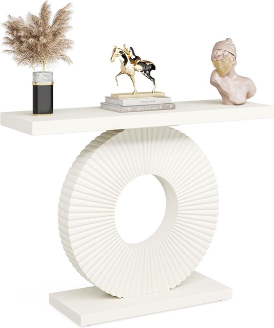 Tribesigns Consoletafel, 140 cm, moderne entree, gangtafel met ruitvormige goudkleurige metalen poten, sofatafel van imitatiemarmer voor woonkamer, wit en goud
