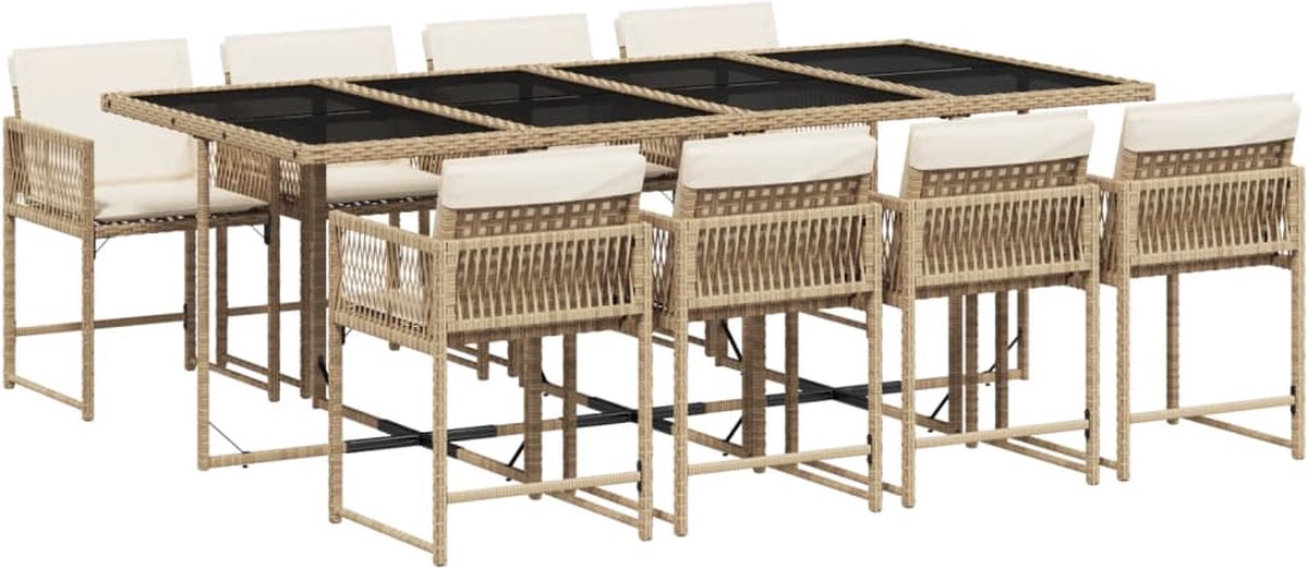 VidaXL 9-delige Tuinset met kussens poly rattan beige