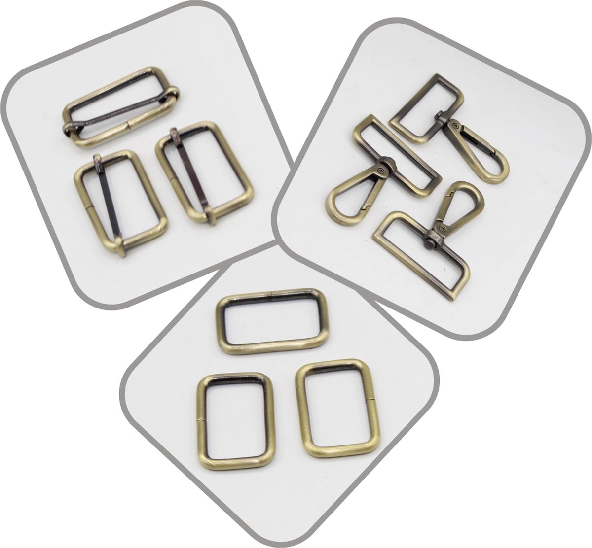 Set van 9 TASGESPEN GESPEN VOOR RUGZAKKEN 3 Schuifgespen 3 Passantgespen 3 Musketonhaken Lobstergespen Kleur BRONS Binnenmaat 50MM