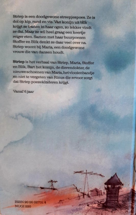 Illustratie van een boerderij in de schemering met tekst. ISBN 90 00 027314 NUGI 220.