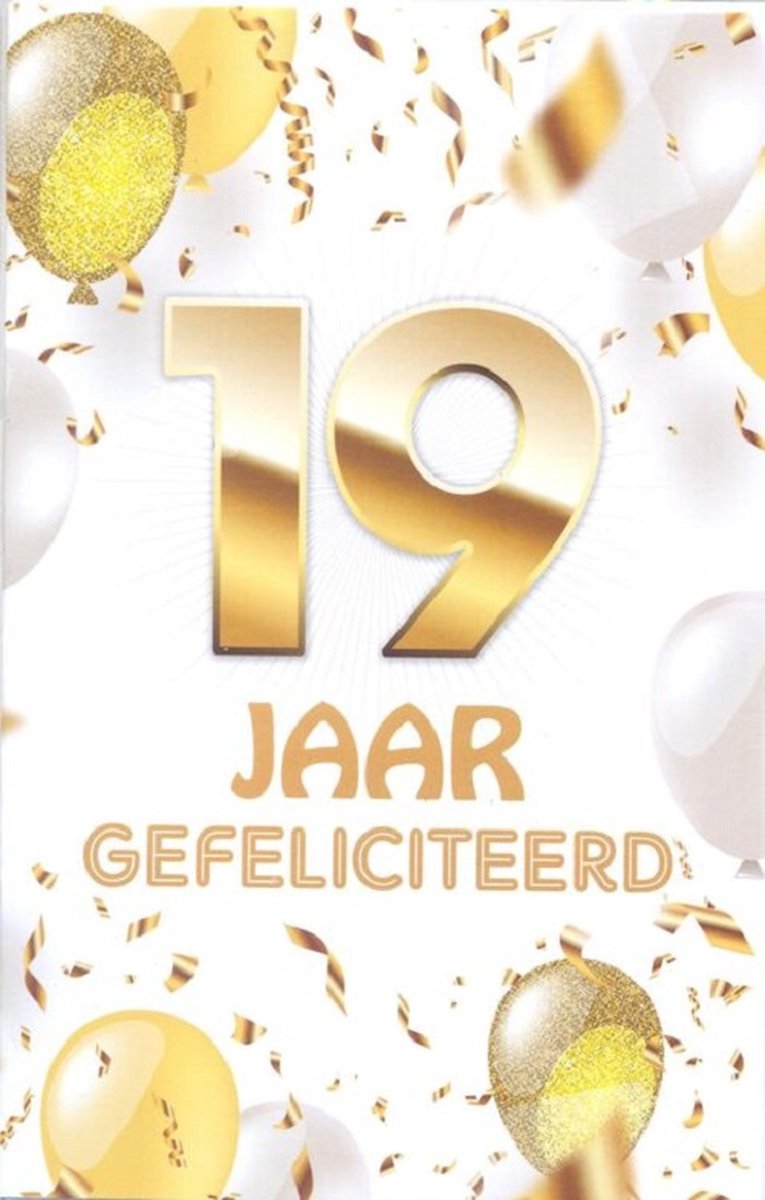 Wenskaart 19 Jaar Gefeliciteerd - D13331 - Luxe verjaardagskaart - 12x17cm - Gevouwen Wenskaart inclusief envelop - Leeftijdskaart
