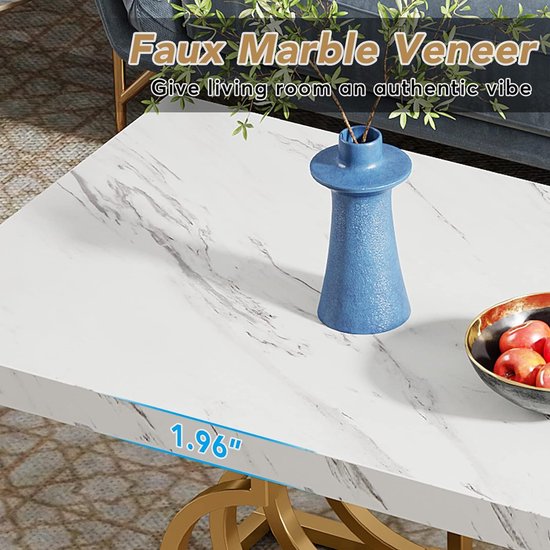 Tribesigns Salontafels Modern - Salontafel met Geometrisch Frame - Bijzettafel Goud - Tafel - Sidetable - Nep-Marmer - 120 x 50 x 50 cm