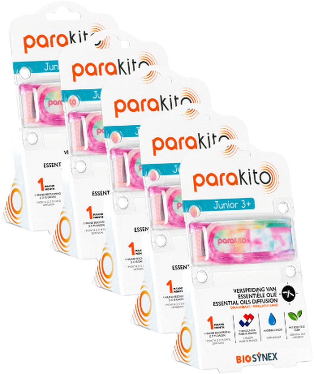 Goedkoopste Parakito Oplaadbare Anti-Muggen Armband Junior Eenhoorn - Navulbaar - Langdurige Bescherming - Insectenwerend - Tie Dye x5