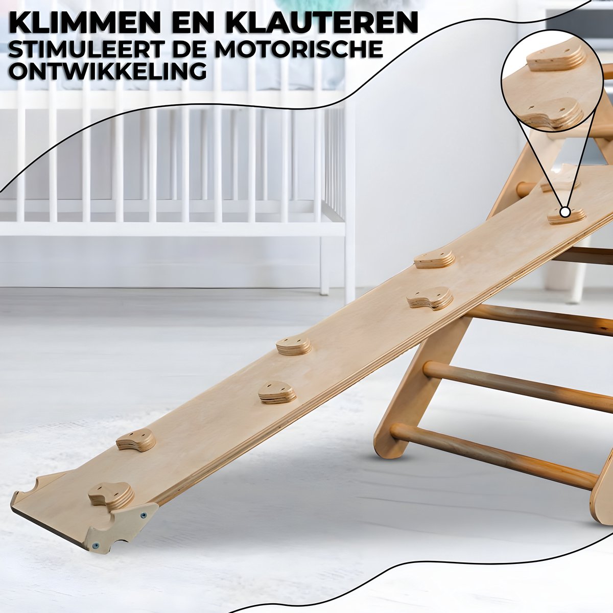 Oemmie Klimrek - Klimboog - 3-delig - Houten Klimrek - Opvouwbare Klim Driehoek - Glijbaan- Kinder klimtoren Montessori — afbeelding 4
