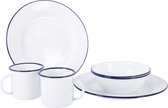 Bo-Camp - Services de table - Émail - 6 Pièces - Wit/ Blauw
