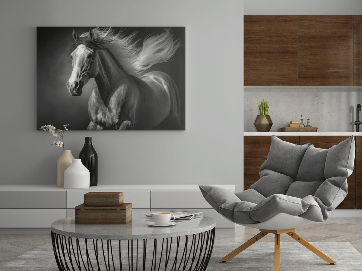 Trendex Global Canvas Schilderij - Grijze Paard - Dieren - 120x80x2 cm Grijs