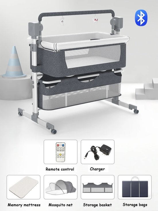 Elektrisch Babywiege,Babybett Elektrische Baby Wiege Automatischer Schaukel Intelligenter Bluetooth Schaukelwiege Mit Fernbedienung Für Babys Zwischen 0 Und 12 Monaten (Grau