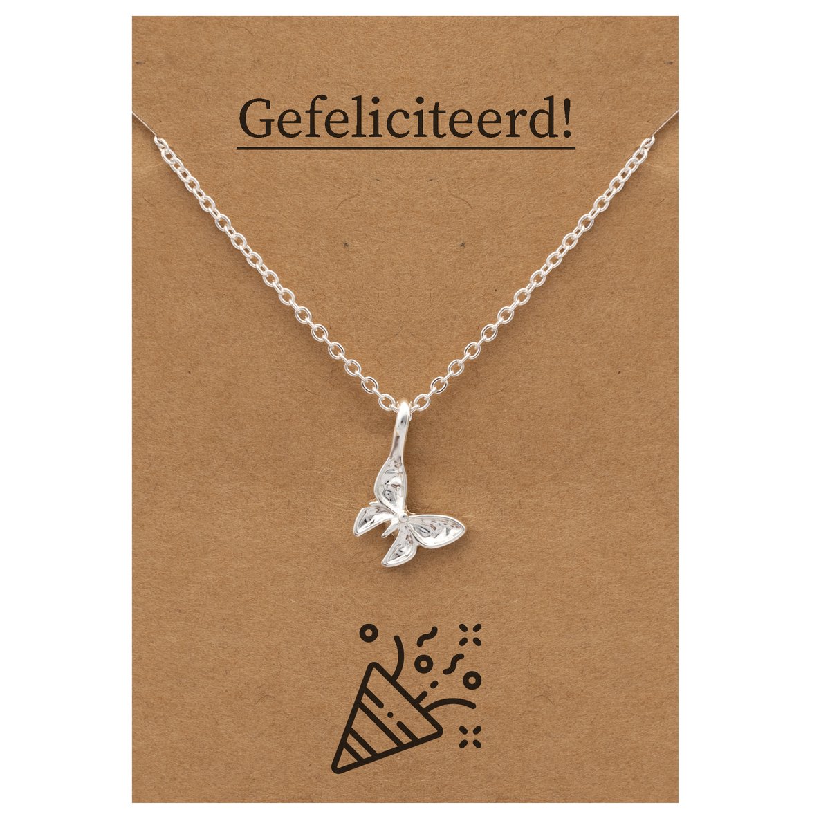 Cadeau Ketting: Gefeliciteerd! - Engelen Vleugels voor Geluk Sieraad - Zilverkleurig - Gefeliciteerd - Pax Amare