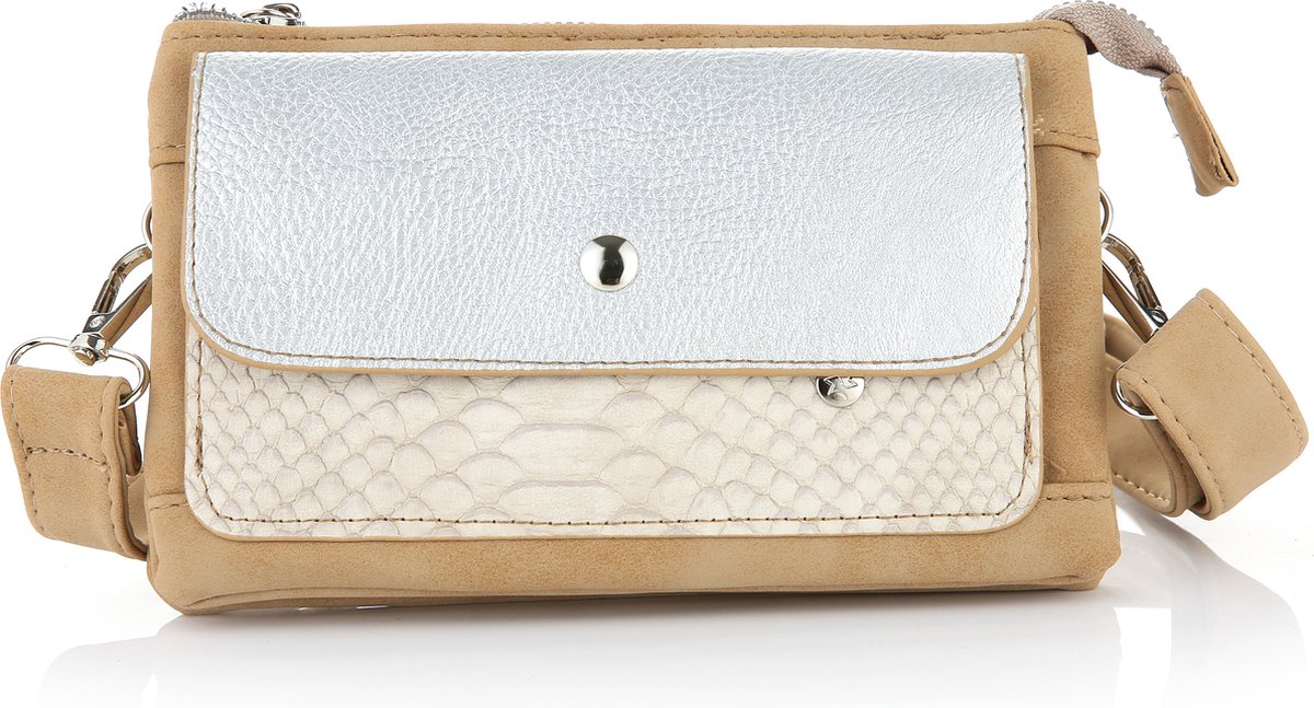 Michelle Bags - Schoudertas - met dierenprint - Beige met Zilver